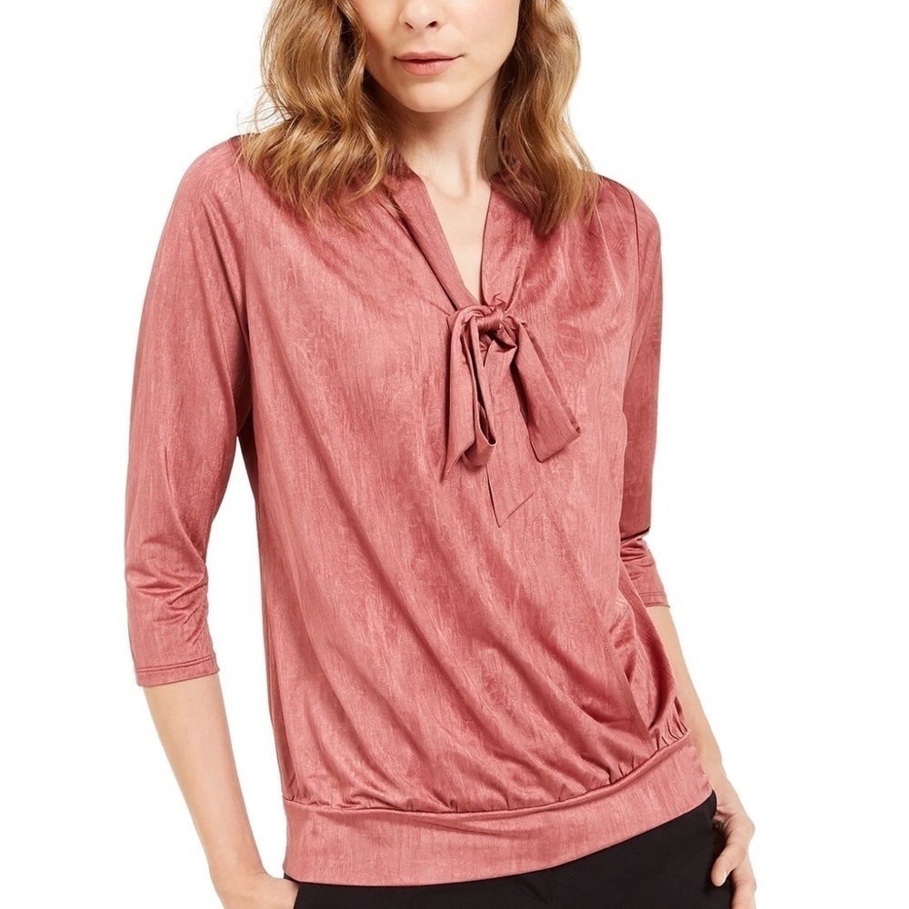 NWT Alfani Faux Wrap 3/4 Sleeve Wood Rose Blouse L